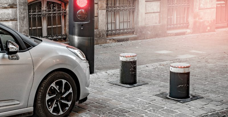 car stopped at bollard